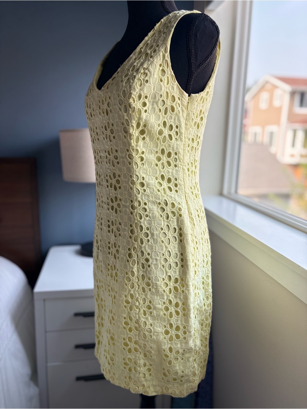Tommy Hilfiger Butter Yellow Eyelet V-Neck Sleeveless Mini Dress - Picture 7 of 17
